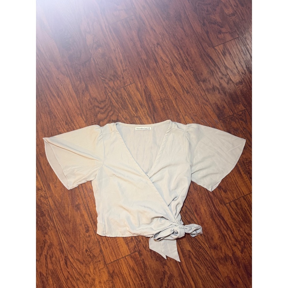 Abercrombie Womens XS Sage Green Wrap Top Flutter Sleeve Y2K Coquette Blouse
